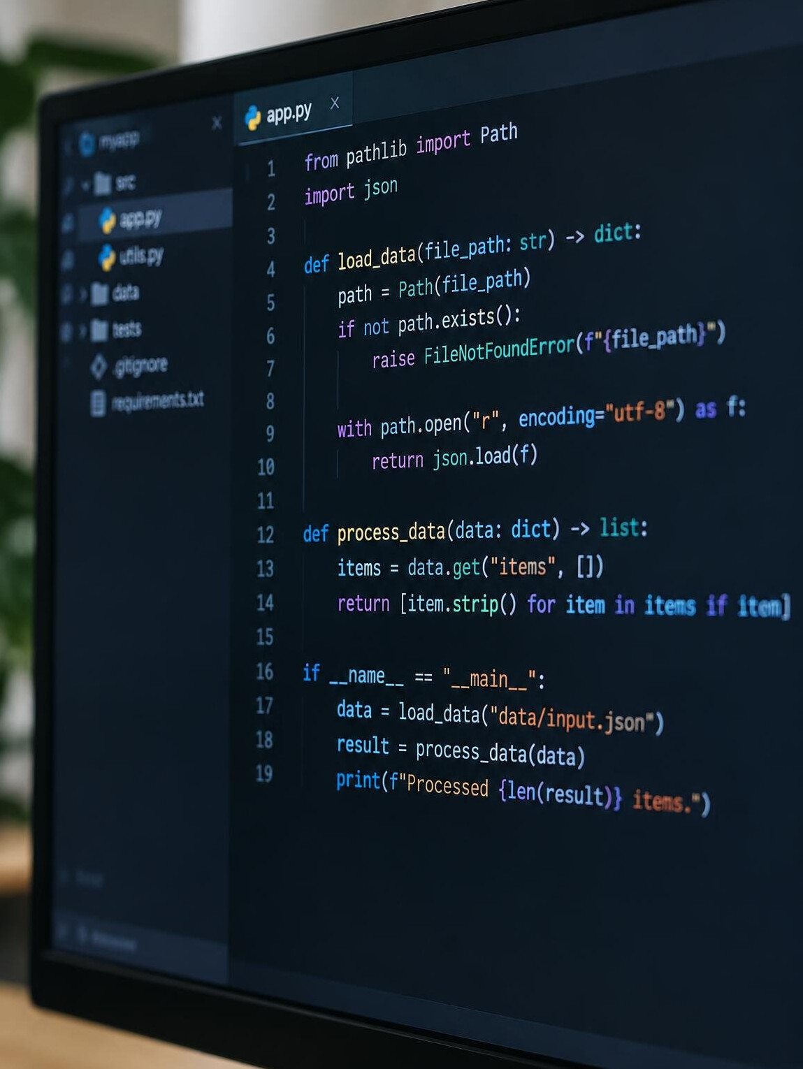Monitor with lines of source code in a code editor