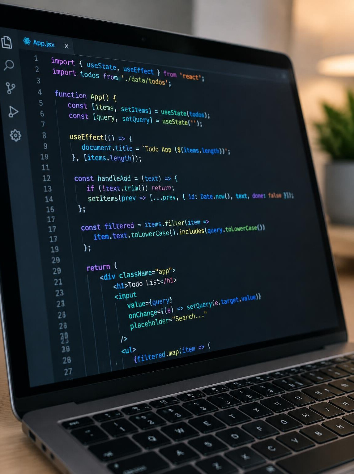 Code on a laptop screen close-up