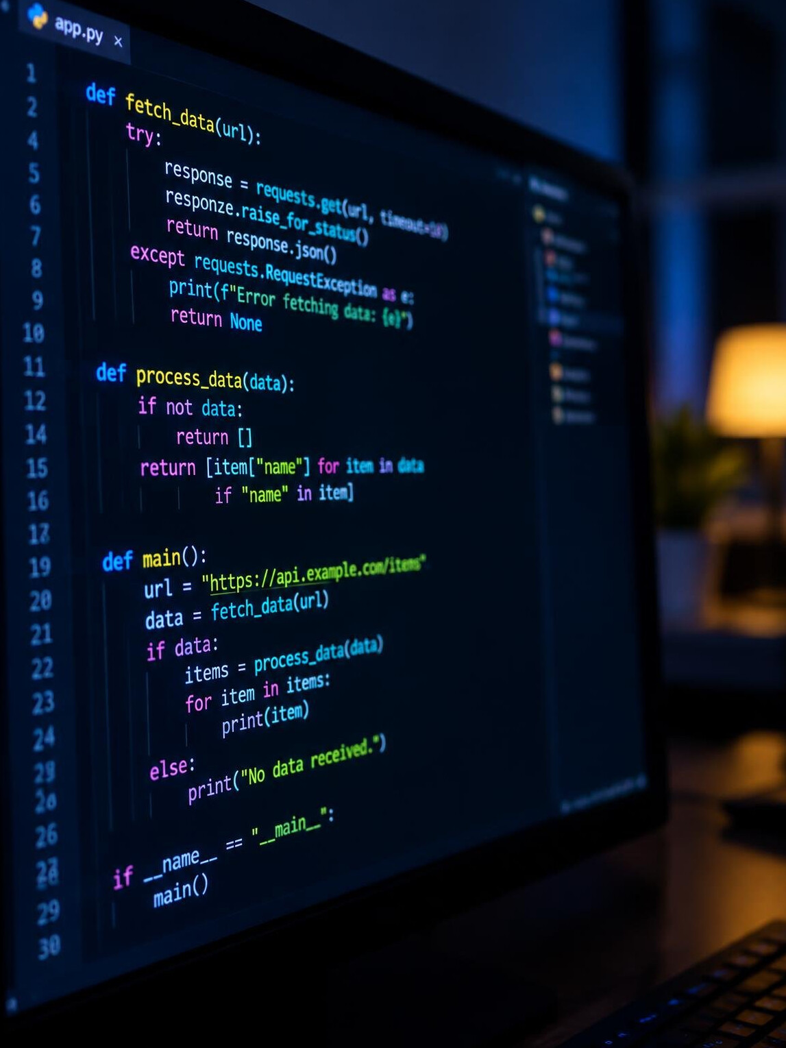 Colorful lines of code on a computer screen