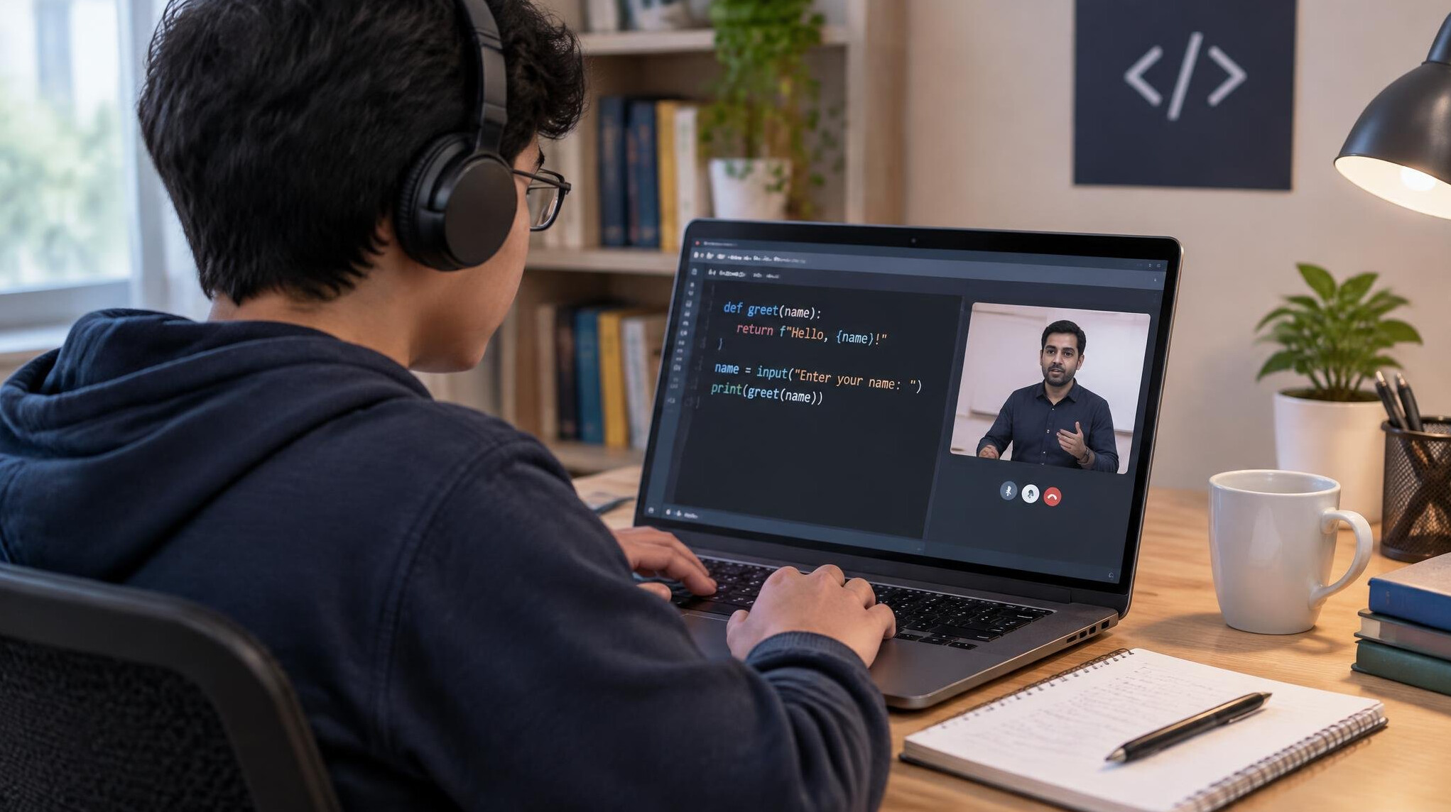 student learning programming on computer