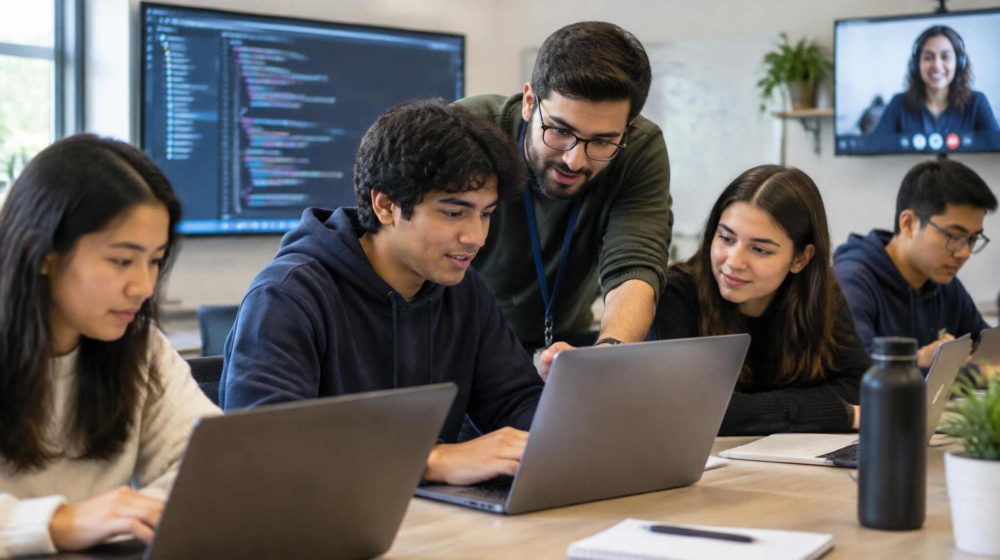 group of students in coding class