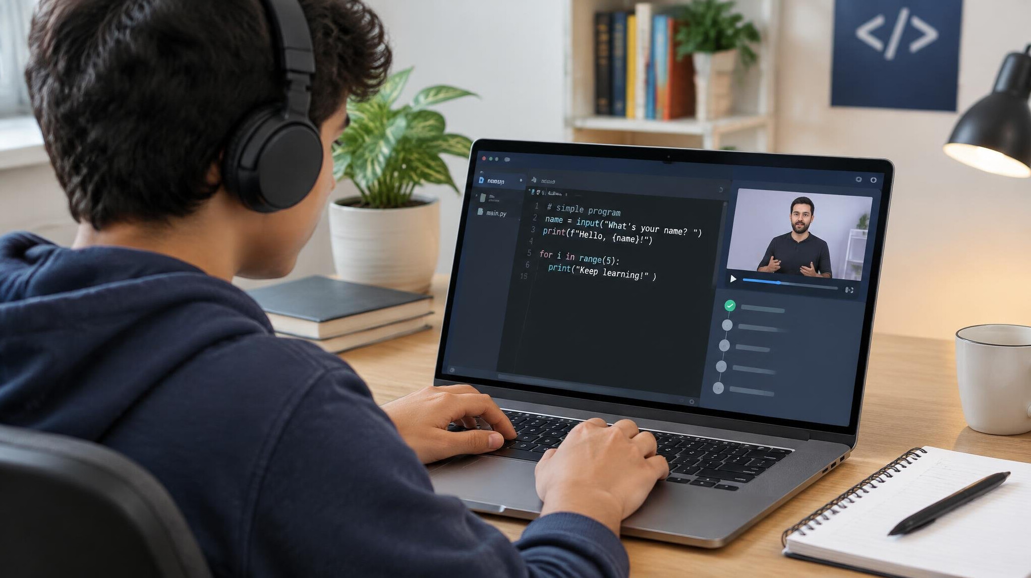 person learning programming on laptop