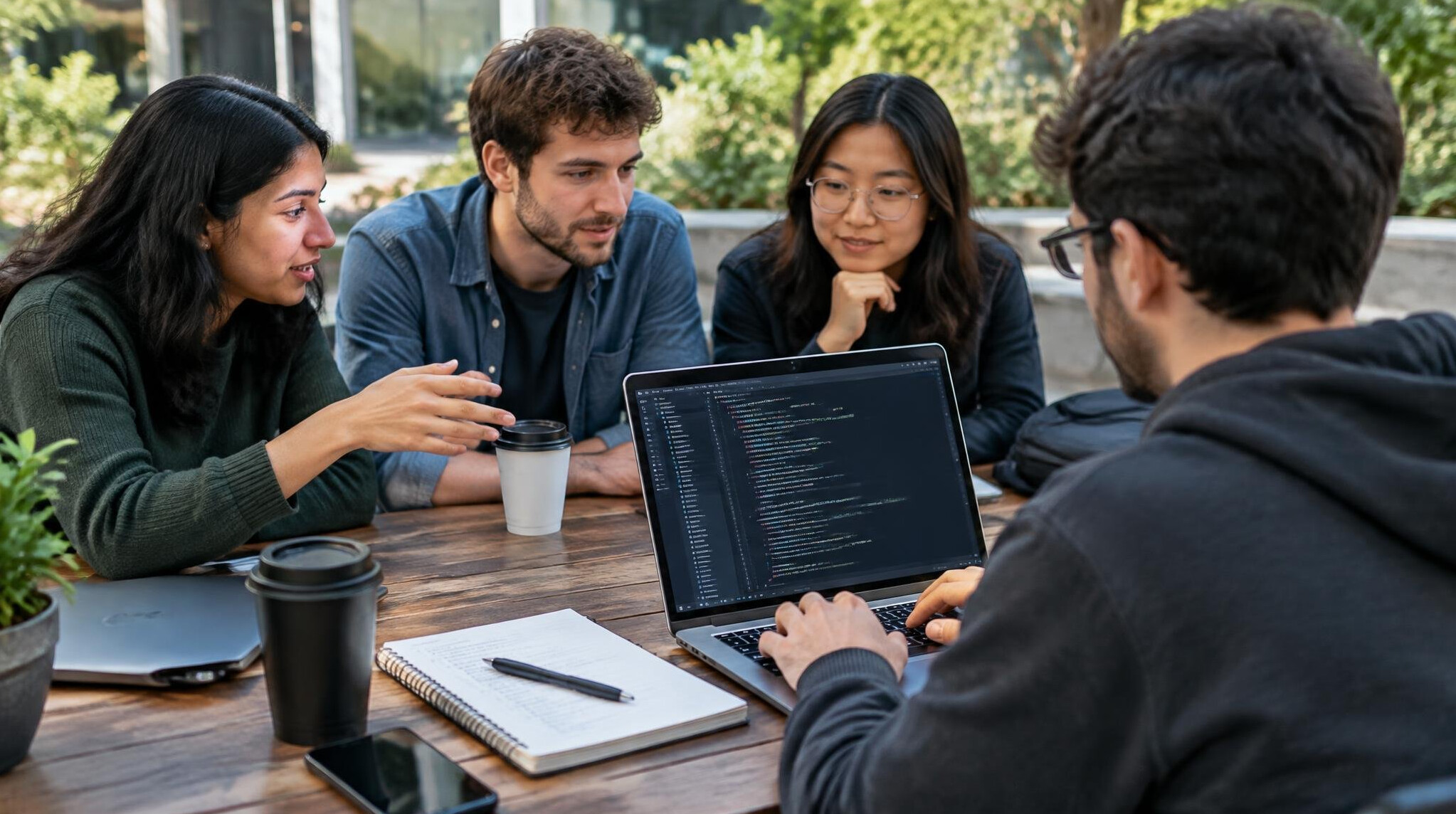 group of friends discussing code